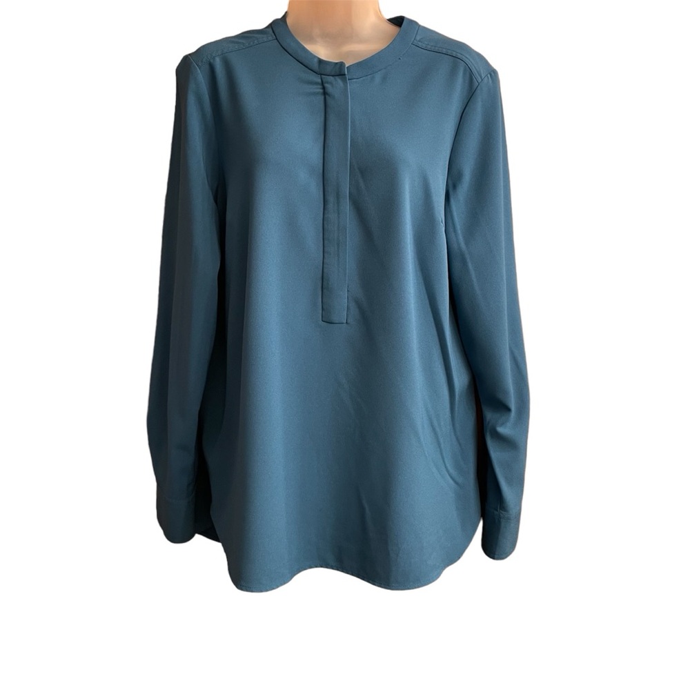 HILARY RADLEY Teal Turquoise Blue Long Sleeve Blouse Size XL